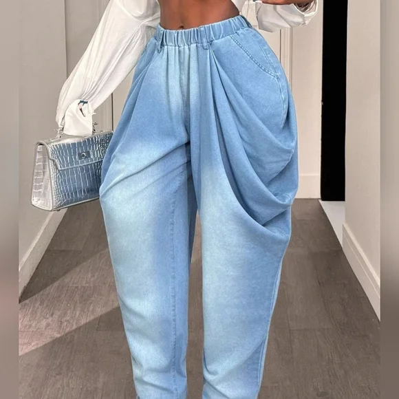 Stylish Ruched Blue Jeans - Picture 5 of 7